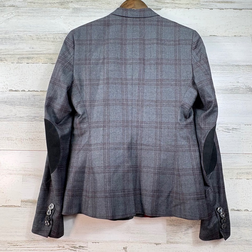 Tom James Holland & Sherry Bespoke Grey Plaid Wool Blazer Elbow Patches Luxury - Picture 2 of 13